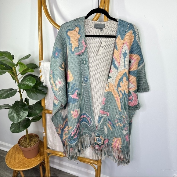 NWT Anthropologie Pink and Blue Braided Sweater sz OS - Picture 1 of 6